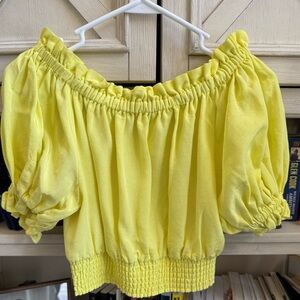 Alice + Olivia Yellow Puff Sleeve Smocked Blouse